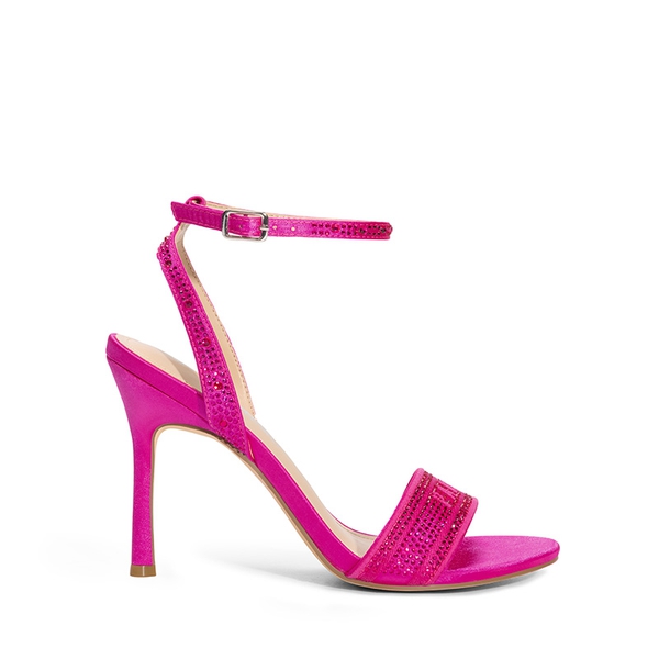 Ankle Strap Stiletto Heel Sandals - HOT PINK-RHINESTONE - 3